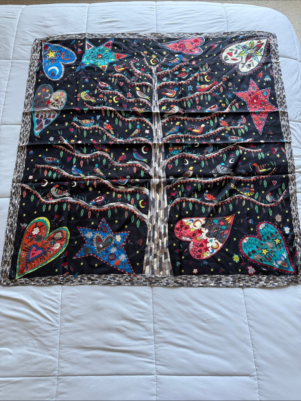 Colorful Tree of Life Patterned Silk Scarf